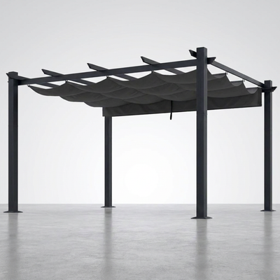 Aluminum Pergola Built to Shelter Outdoor Spaces, 16x12 Ft Coverage, Retractable Dark Gray Canopy, 192 Sq Ft