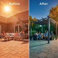 16 Ft. W X 12 Ft. D Aluminum Pergola Outdoor with Dark Gray Retractable Canopy — Before & After