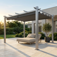 16 Ft. W X 12 Ft. D Aluminum Pergola Outdoor with Dark Gray Retractable Canopy — Studio Shot