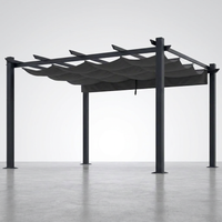 16 Ft. W X 12 Ft. D Aluminum Pergola Outdoor with Dark Gray Retractable Canopy — Studio Shot