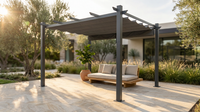 16 Ft. W X 12 Ft. D Aluminum Pergola Outdoor with Dark Gray Retractable Canopy — Lifestyle