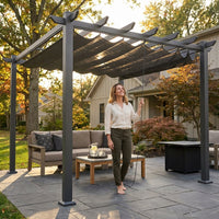 16 Ft. W X 12 Ft. D Aluminum Pergola Outdoor with Dark Gray Retractable Canopy — Lifestyle