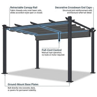 16 Ft. W X 12 Ft. D Aluminum Pergola Outdoor with Dark Gray Retractable Canopy — How It Works