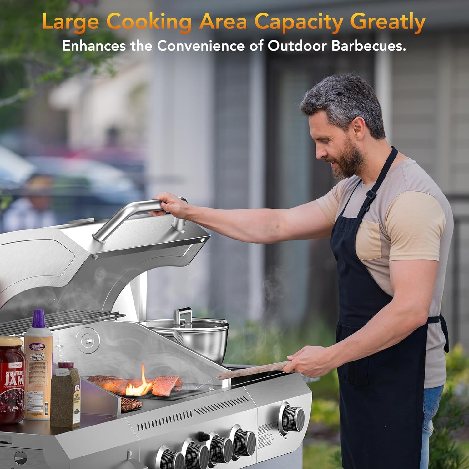 G41 Pro BBQ Grill,Heavy-Duty Stainless Steel Gas Grill, 4 Burner Gas Grill with Side Burner,42000 BTU Propane Grill for Outdoor Cooking,Barbecue,Garden and Patio Backyard