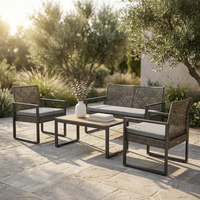 4-Piece Wicker Patio Conversation Set with Cushion, Outdoor Patio Furniture Set with Wood Table Top-Grey Cushions — Studio Shot