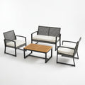 Outdoor Patio Conversation Set Built for Entertaining, 4-Piece Wicker, Acacia Wood Table, Iron Frame