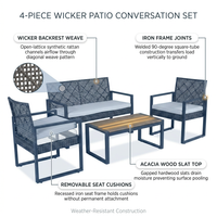 4-Piece Wicker Patio Conversation Set with Cushion, Outdoor Patio Furniture Set with Wood Table Top-Grey Cushions — How It Works