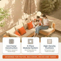 5 Piece Outdoor Patio Furniture Set Modular Outdoor Furniture Set Wicker Outdoor Sectional Sofa with Cushions and Table Patio Set for Balcony Porch Deck Yard ( (Salmon&Orange Wicker, Sand Cushion)) — Results & Stats
