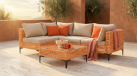 5 Piece Outdoor Patio Furniture Set Modular Outdoor Furniture Set Wicker Outdoor Sectional Sofa with Cushions and Table Patio Set for Balcony Porch Deck Yard ( (Salmon&Orange Wicker, Sand Cushion)) — Lifestyle