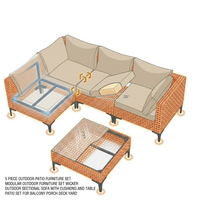 5 Piece Outdoor Patio Furniture Set Modular Outdoor Furniture Set Wicker Outdoor Sectional Sofa with Cushions and Table Patio Set for Balcony Porch Deck Yard ( (Salmon&Orange Wicker, Sand Cushion)) — How It Works