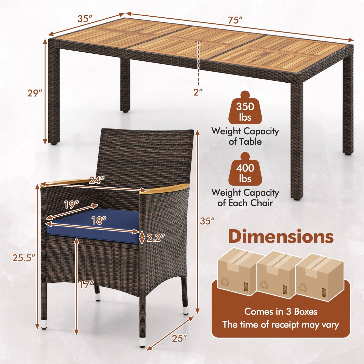 9 Piece Outdoor Dining Set with Acacia Wood Table Top