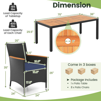 9 Pieces Outdoor Dining Set with Acacia Wood Tabletop