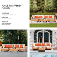 5 Piece Outdoor Patio Furniture Set Modular Outdoor Furniture Set Wicker Outdoor Sectional Sofa with Cushions and Table Patio Set for Balcony Porch Deck Yard ( (Salmon&Orange Wicker, Sand Cushion))