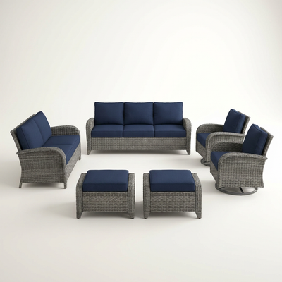 Outdoor Patio Conversation Set Built for All-Weather Use, 6-Piece Steel Frame, High-Density Cushions, Swivel Rockers
