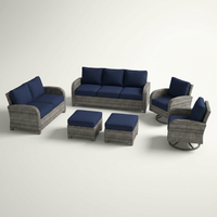 Patio Furniture Set 6-Piece Outdoor Patio Conversation Set with Blue Cushions Lawn Furniture — Studio Shot