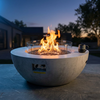 Propane Fire Pit, Outdoor Concrete Gas Fire Pit, 39 in Tabletop with Lava Rocks, Lid,Rain Cover,Adjust Flame Height Camping Firepit for Heating, Lighting, 50000 BTU — Studio Shot