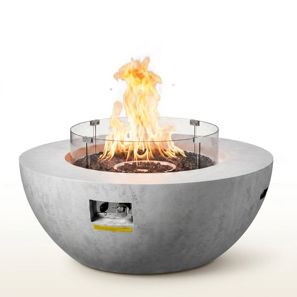 Propane Fire Pit, Outdoor Concrete Gas Fire Pit, 39 in Tabletop with Lava Rocks, Lid,Rain Cover,Adjust Flame Height Camping Firepit for Heating, Lighting, 50000 BTU — Studio Shot