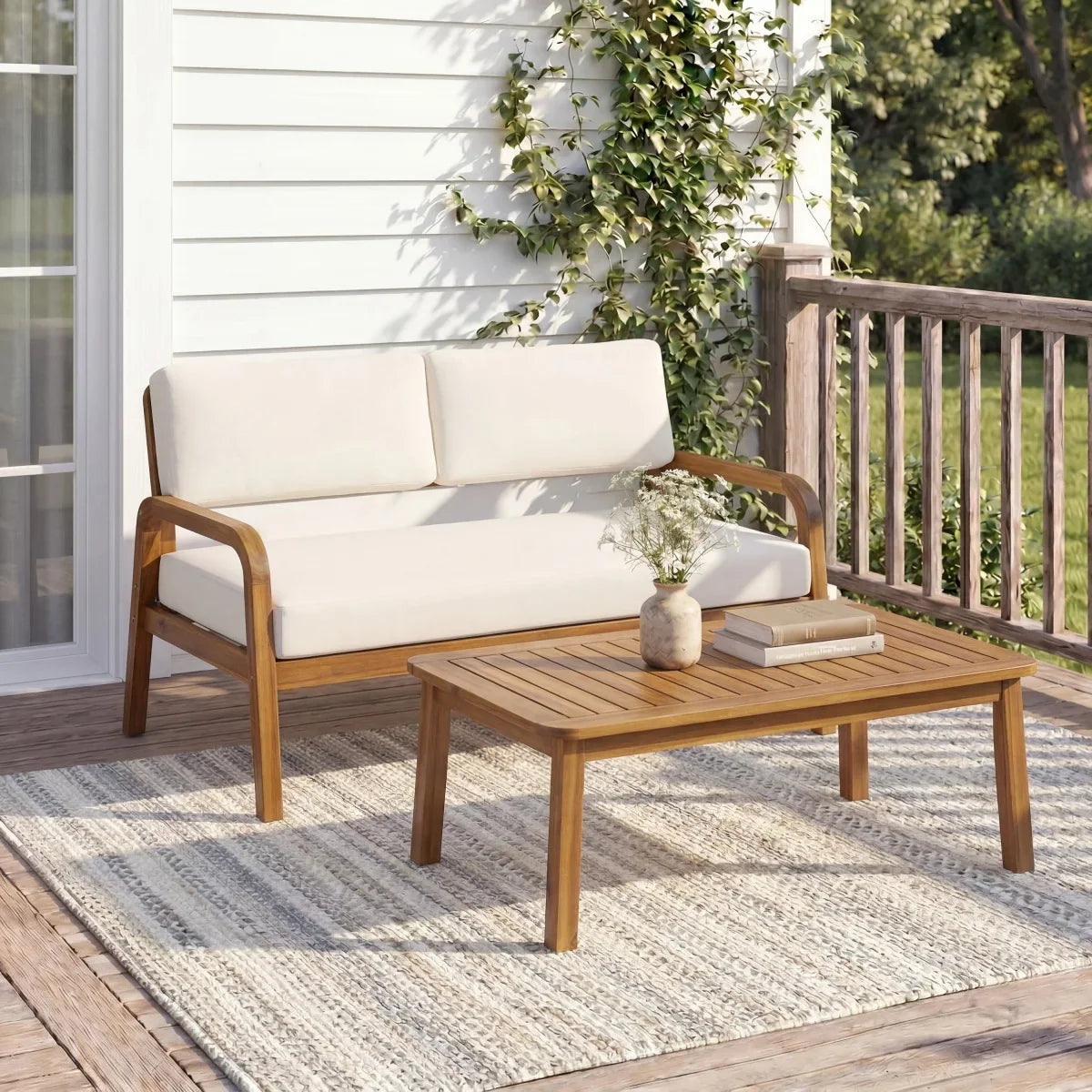 Christopher Knight Home ®   2-Pieces Outdoor Sofa Set with Cushions Outdoor Loveseat & Coffee Table Set,Teak