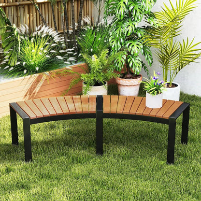 Set of 4 - Round Outdoor Metal Wood Backless Bench - Around Table Tree Fire Pit