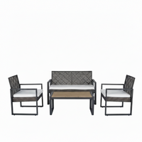 Outdoor Patio Conversation Set Built for Entertaining, 4-Piece Wicker, Acacia Wood Table, Iron Frame