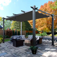 Aluminum Pergola Built to Shelter Outdoor Spaces, 16x12 Ft Coverage, Retractable Dark Gray Canopy, 192 Sq Ft
