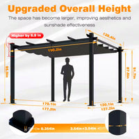 Aluminum Pergola Built to Shelter Outdoor Spaces, 16x12 Ft Coverage, Retractable Dark Gray Canopy, 192 Sq Ft
