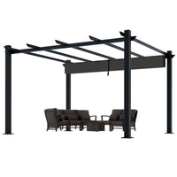 Aluminum Pergola Built to Shelter Outdoor Spaces, 16x12 Ft Coverage, Retractable Dark Gray Canopy, 192 Sq Ft